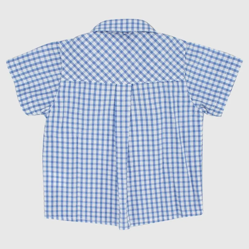 Blue Checkered Short-Sleeved Shirt