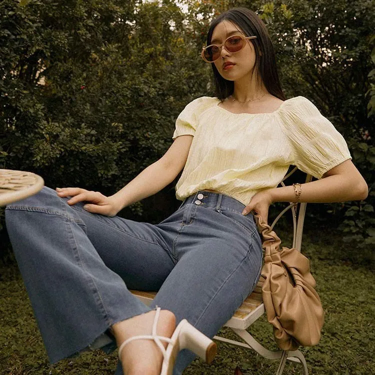 Casual Korean Plaid Cotton Crop Blouse Top
