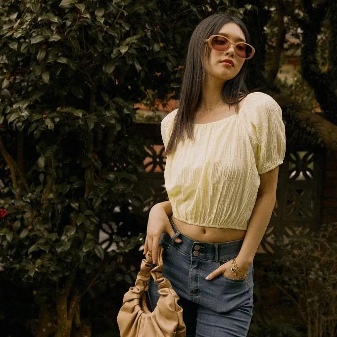 Casual Korean Plaid Cotton Crop Blouse Top