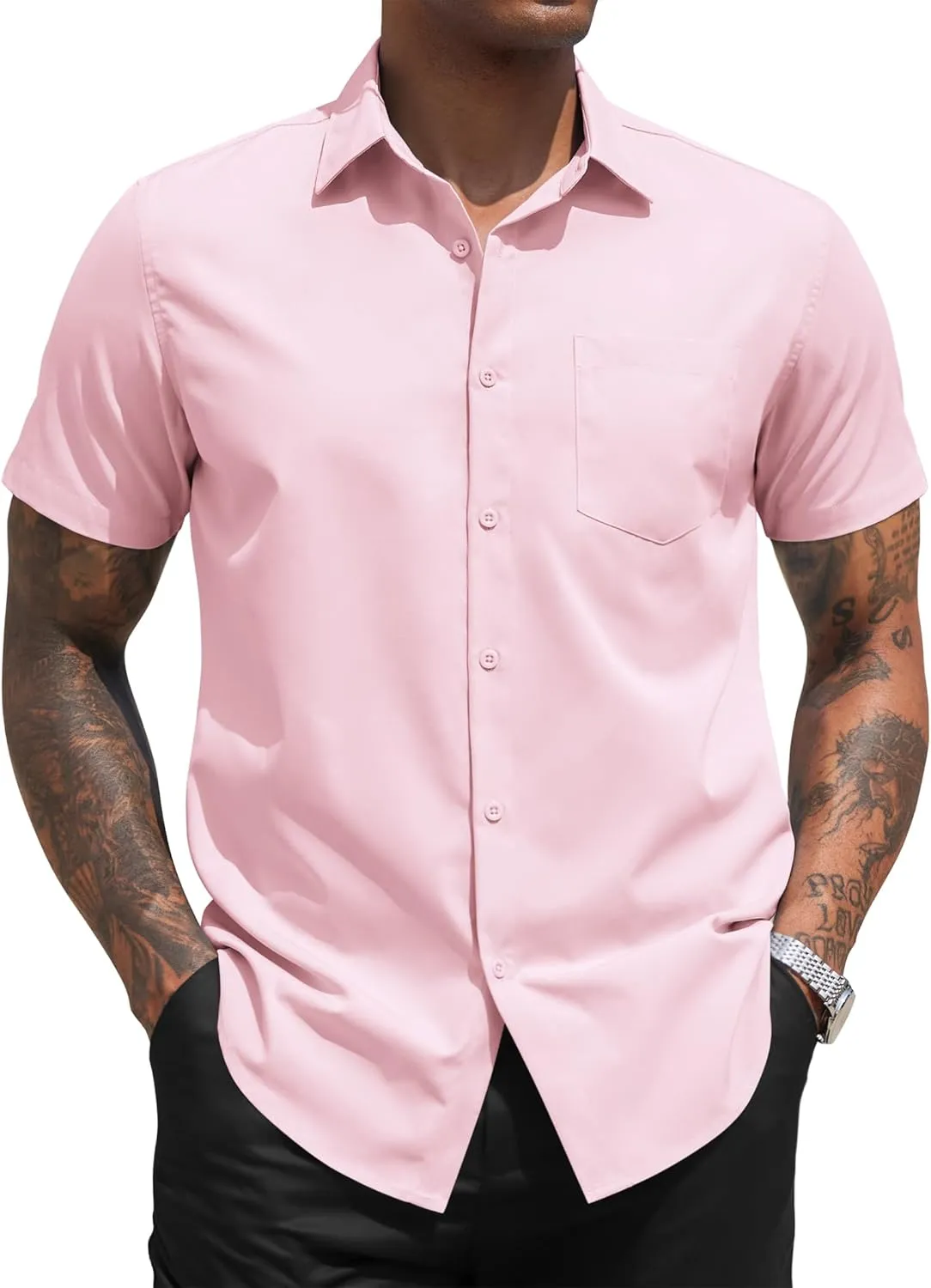 COOFANDY Men's Dress Shirts Short Sleeve Business Casual Regular Fit Button Down Shirts with Pocket