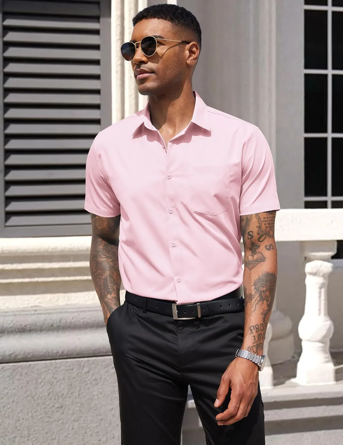 COOFANDY Men's Dress Shirts Short Sleeve Business Casual Regular Fit Button Down Shirts with Pocket