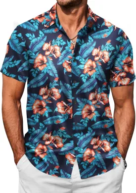 COOFANDY Mens Hawaiian Shirts Short Sleeve Button Down Shirt Casual Summer Beach Shirts Floral Tropical Vacation Resort Wear