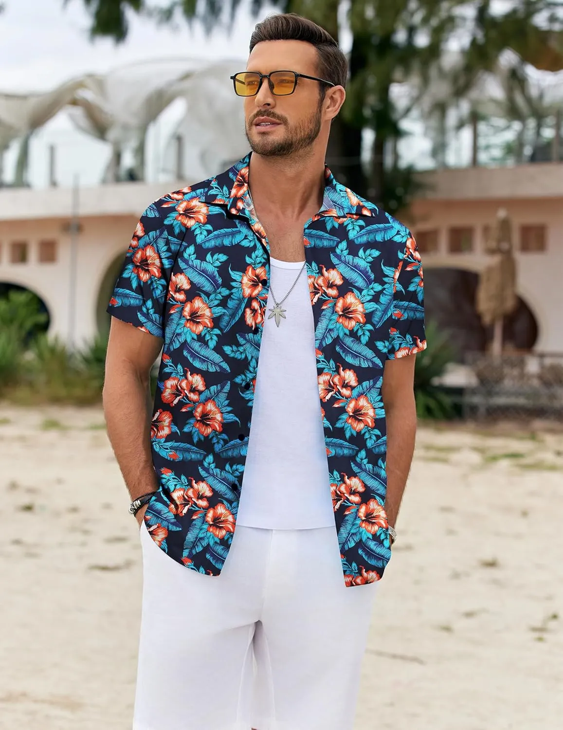 COOFANDY Mens Hawaiian Shirts Short Sleeve Button Down Shirt Casual Summer Beach Shirts Floral Tropical Vacation Resort Wear