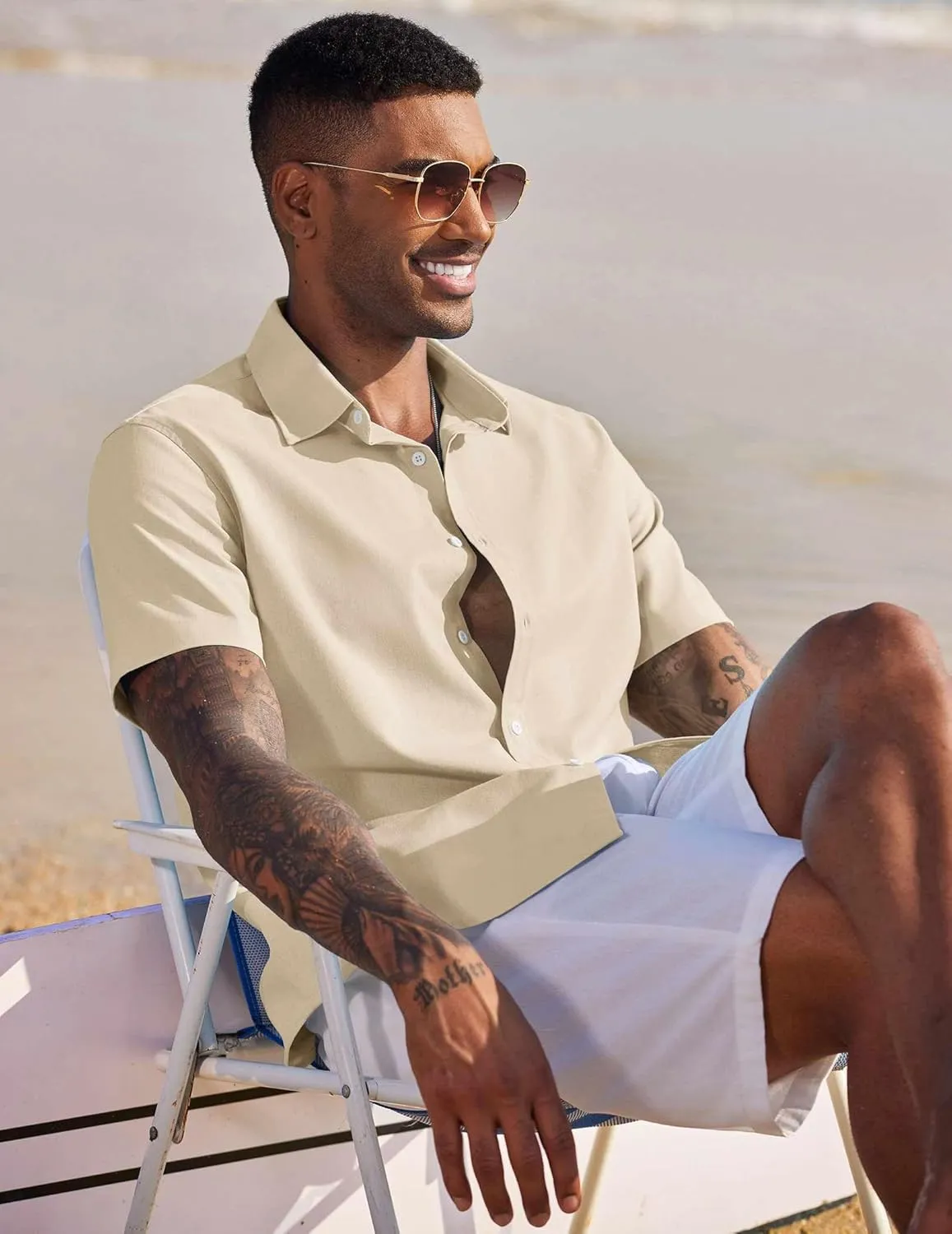 COOFANDY Men's Linen Casual Short Sleeve Shirt Button Down Summer Beach Wedding Shirts