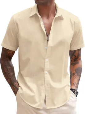 COOFANDY Men's Linen Casual Short Sleeve Shirt Button Down Summer Beach Wedding Shirts