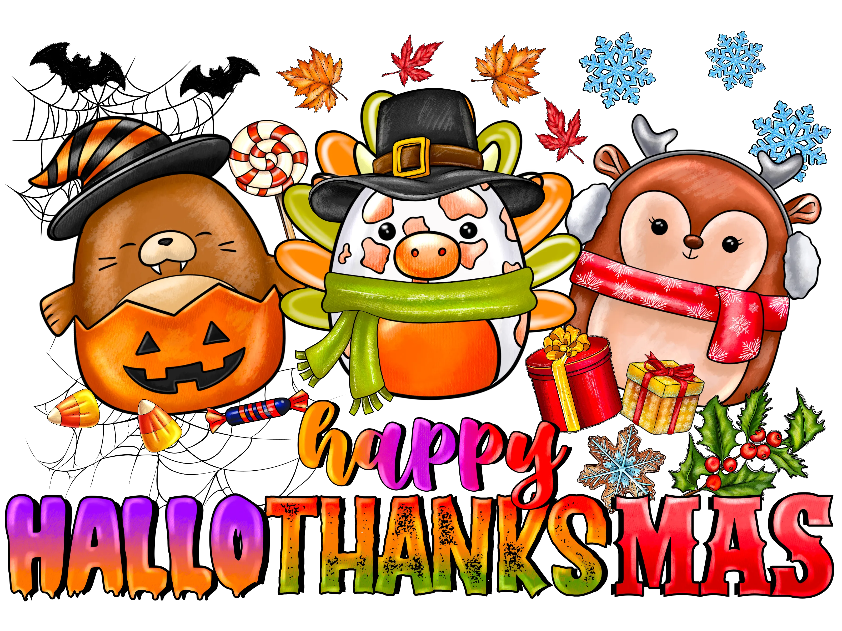 Hallothanksmas heat transfer, press and peel, no shirt