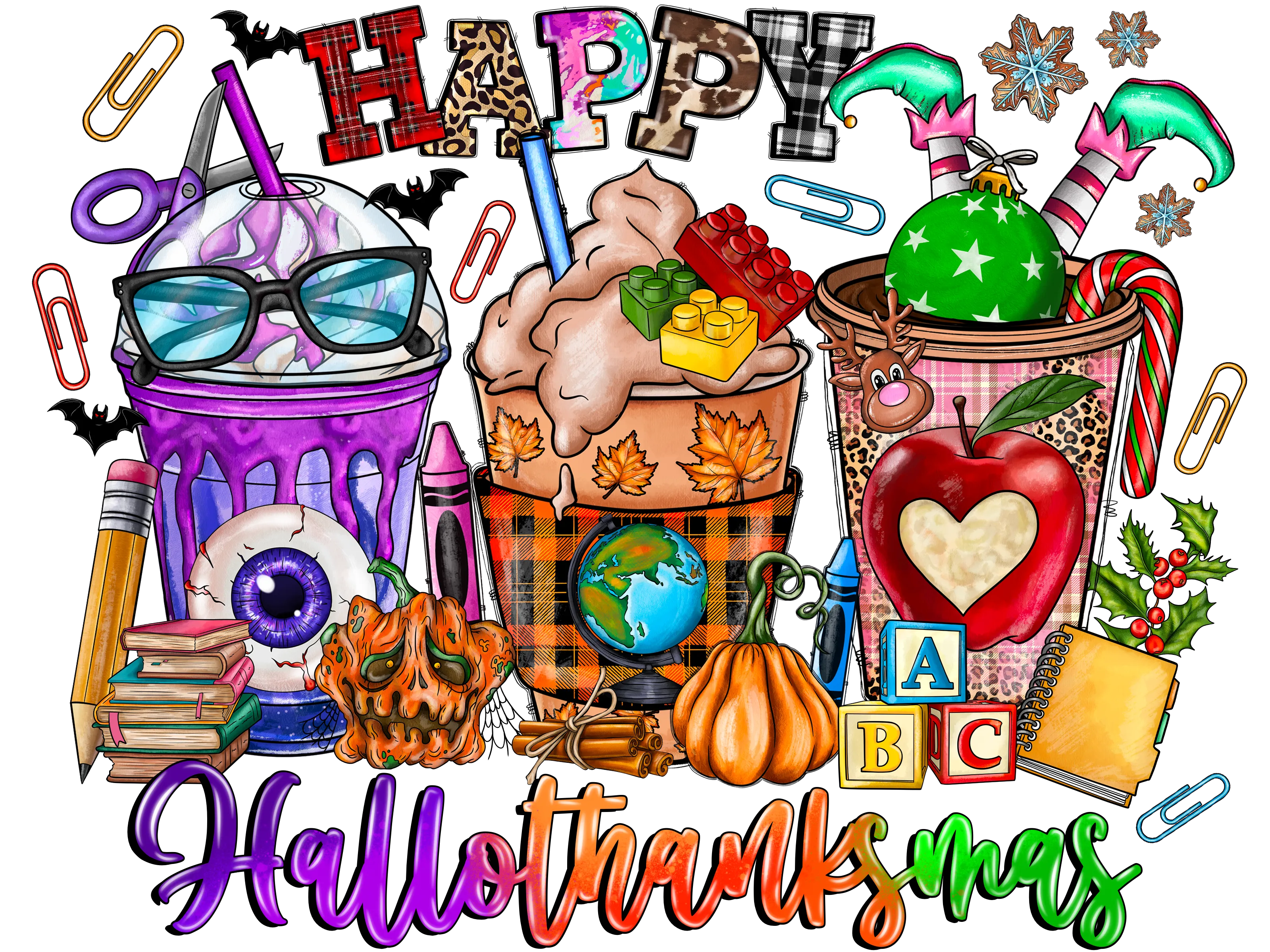 Hallothanksmas heat transfer, press and peel, no shirt