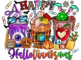 Hallothanksmas heat transfer, press and peel, no shirt