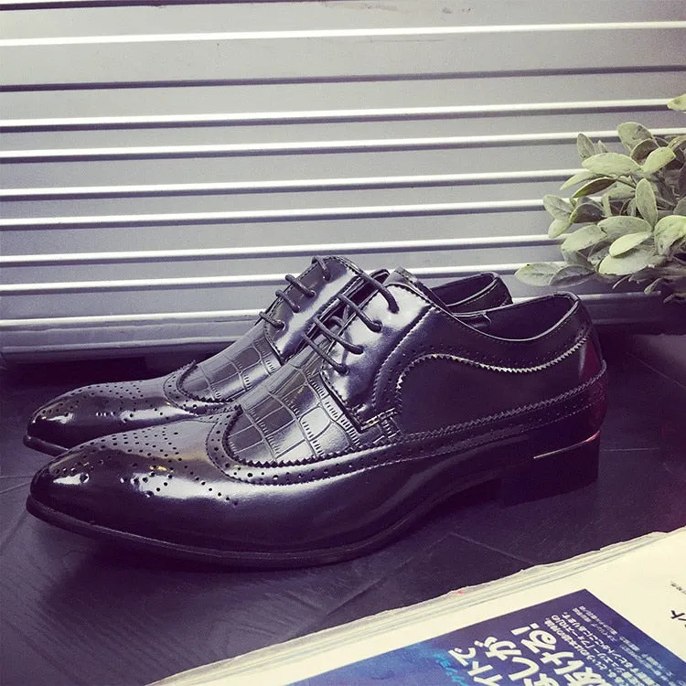 Italian Luxury Lace Up Pointed Brogue Shoes