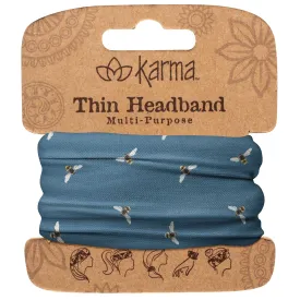 Karma Multi Bee Headband for Women - Thin - Fabric Headband and Stretchy Hair Scarf - Blue