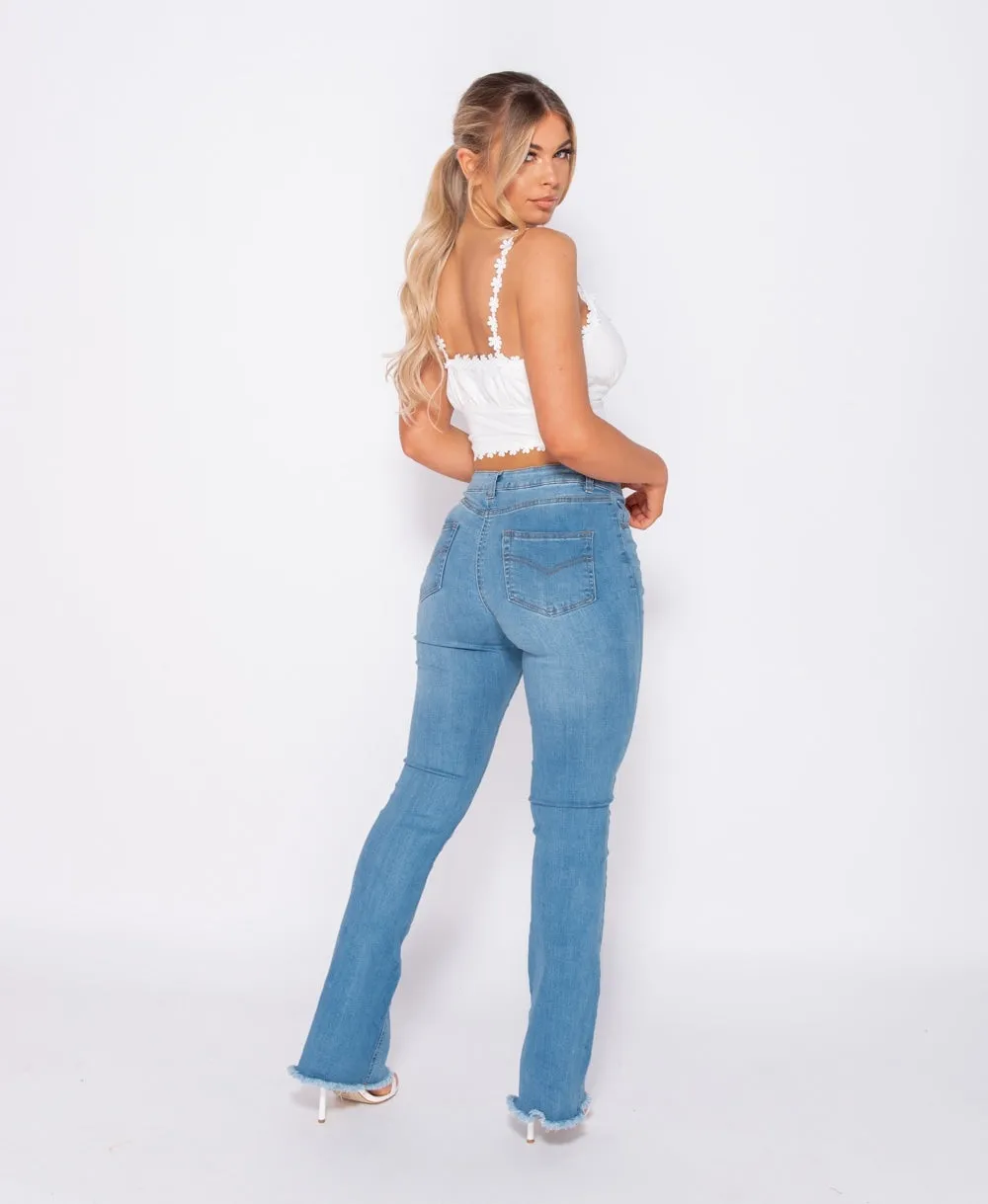 Lace Trim Button Up Crop Top
