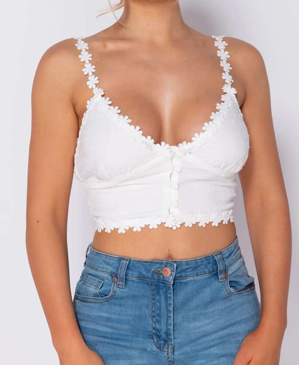Lace Trim Button Up Crop Top
