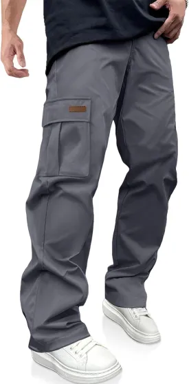 PLEPAN Men's Casual Cargo Pants Drawstring Hiking Pants Workout Tactical Joggers Sweatpants for Men