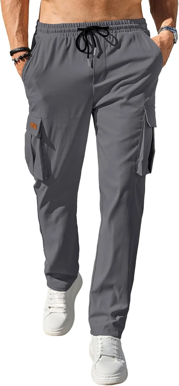 PLEPAN Men's Casual Cargo Pants Drawstring Hiking Pants Workout Tactical Joggers Sweatpants for Men
