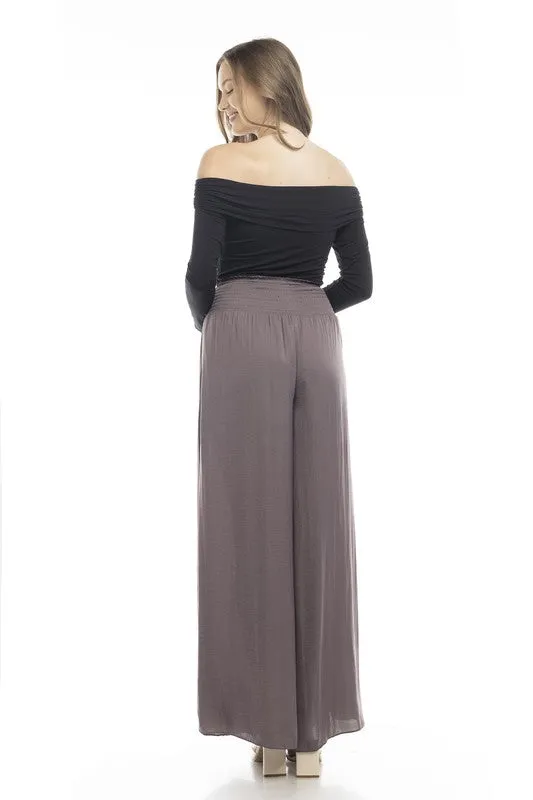 Smocked waist wide leg pant