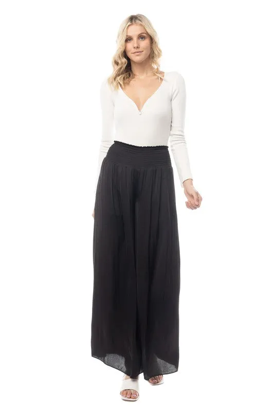 Smocked waist wide leg pant