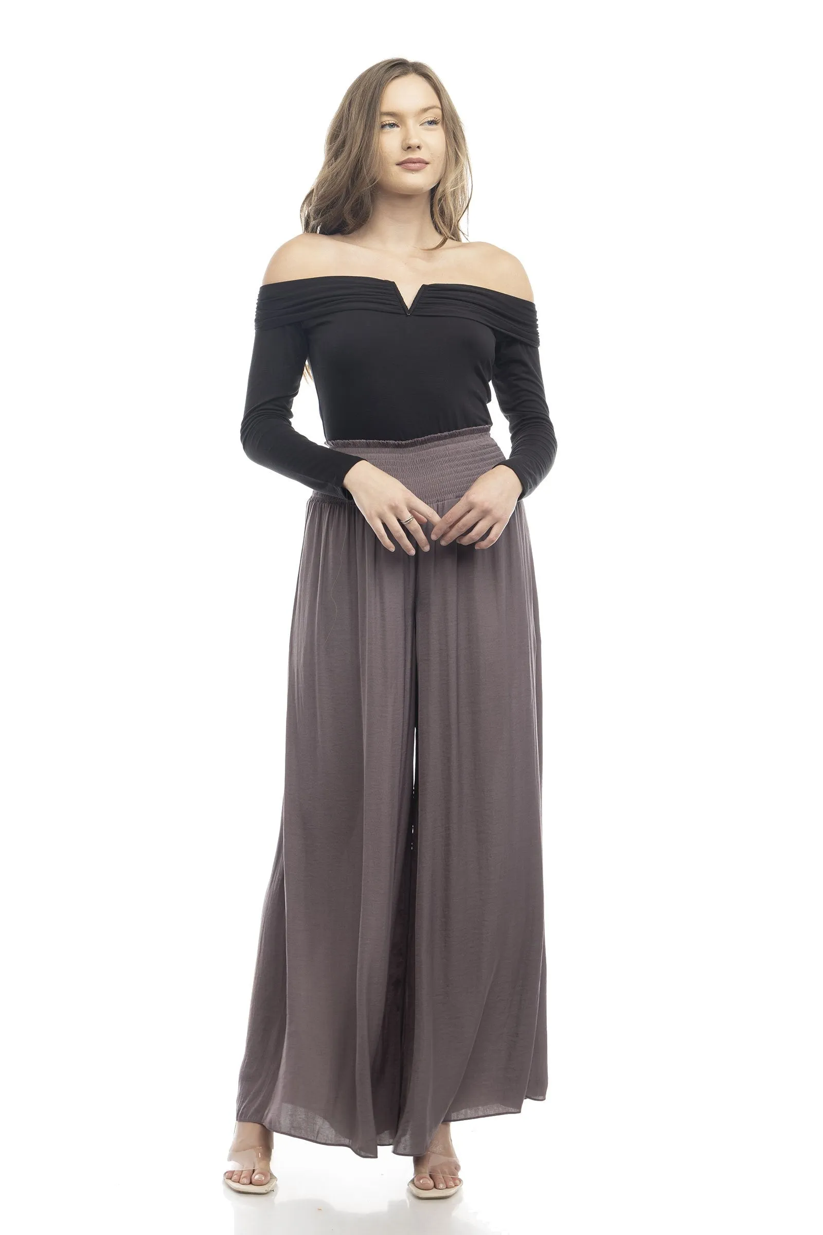 Smocked waist wide leg pant